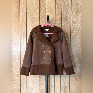 Double Button Faux Suede Sherpa Jacket